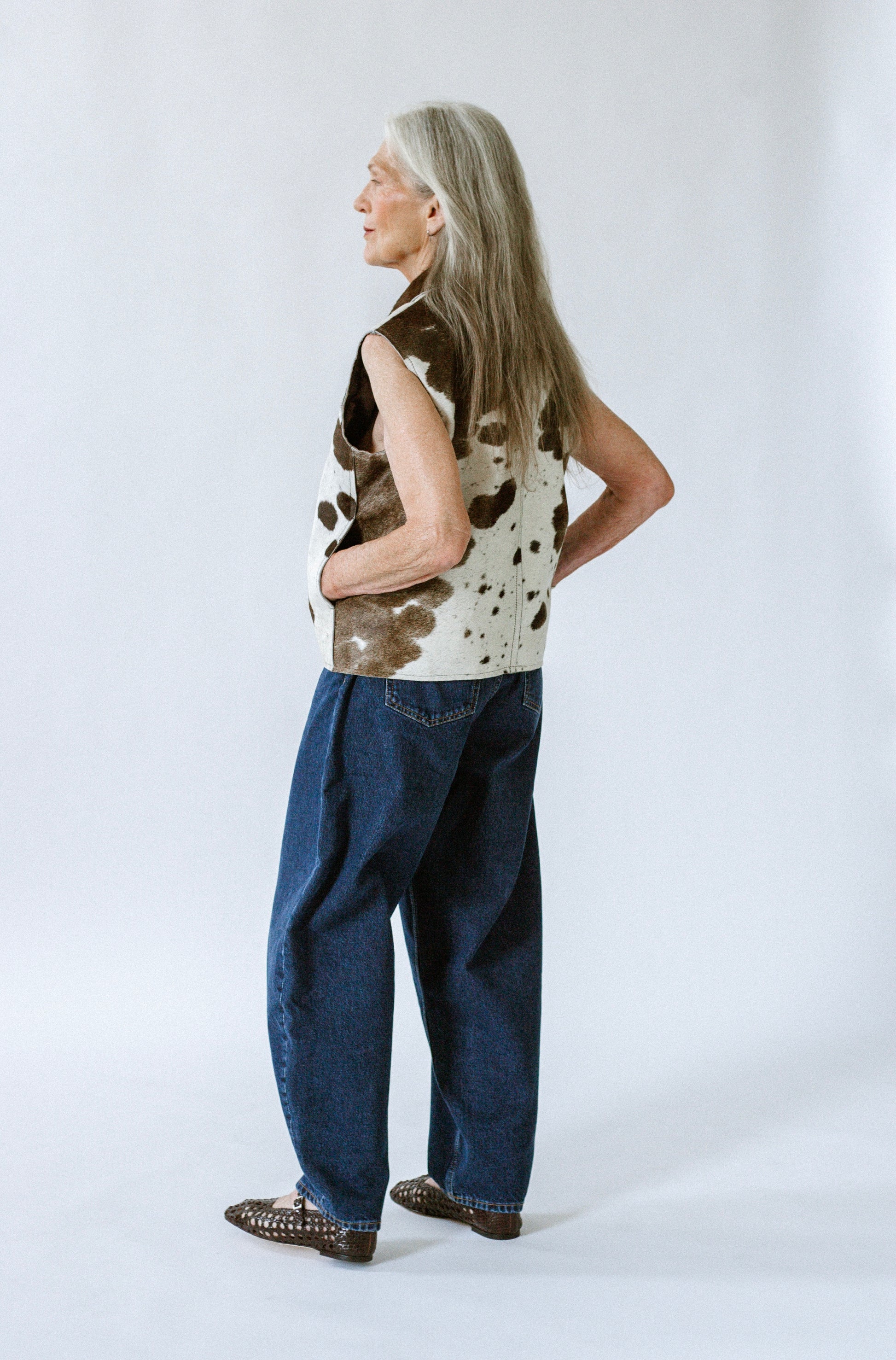 cow leather jacket, cowhide, cow print, fall trend, oversized fit, limited edition, back